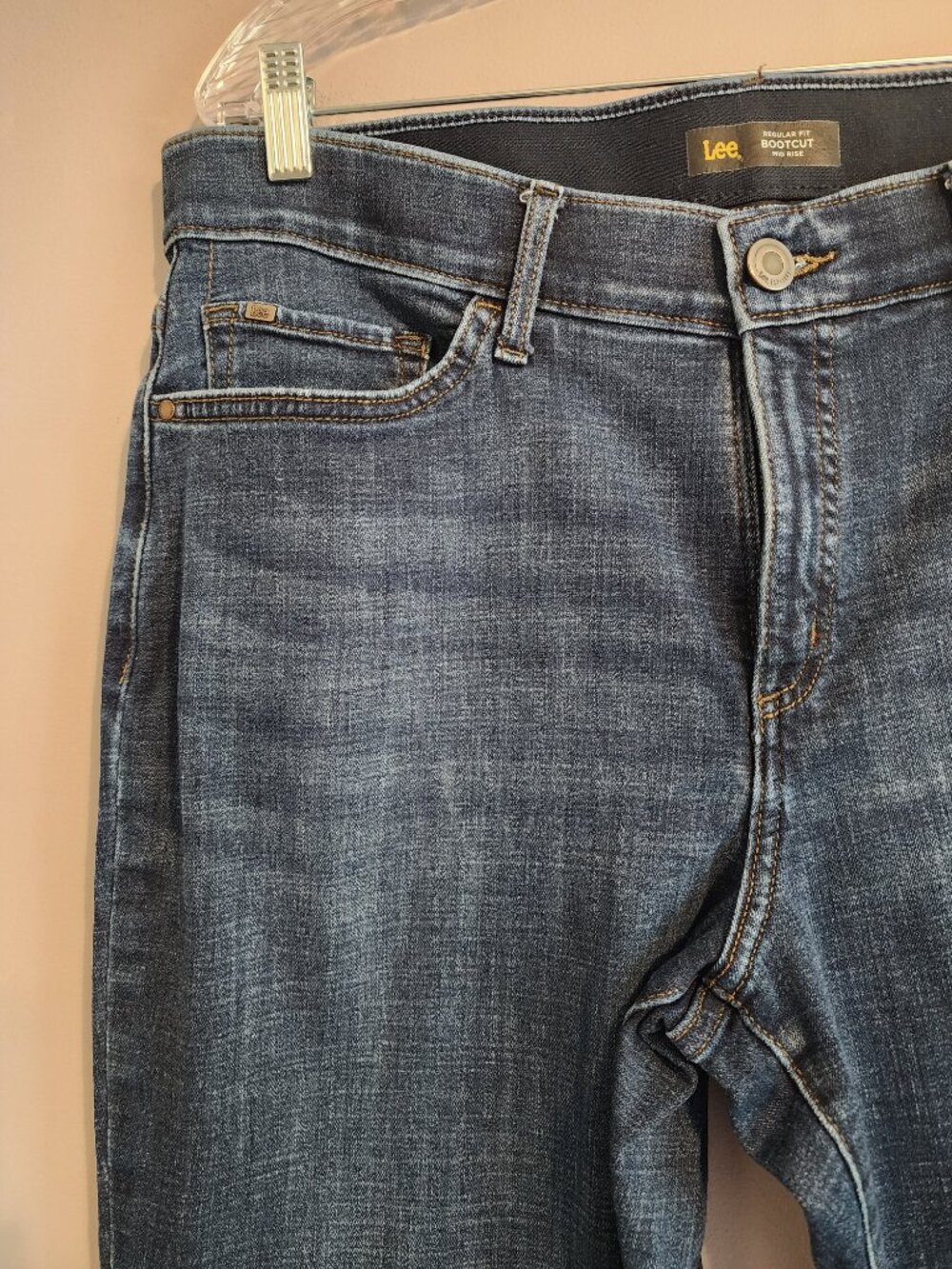 2/$25 Lee Flex Motion Mid Rise Regular Fit Bootcut Dark Wash Jeans Size 16 Long - Picture 3 of 10